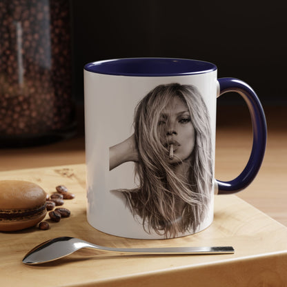 Kate Moss Tasse – Ikonisches Schwarz-Weiß Portrait Kaffeebecher | Fashion Legende Geschenk für Fans