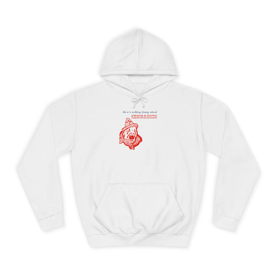 Sarkastischer Hoodie „There's Nothing Funny About Hemorrhoids“ – Der weinende Clown mit Wahrheit – Arctic White – Vorderseite