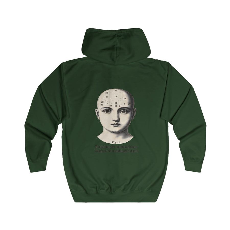 True Insights Phrenologie Zip-Hoodie – Vintage-Schädelillustration – Wissenschaft trifft Humor