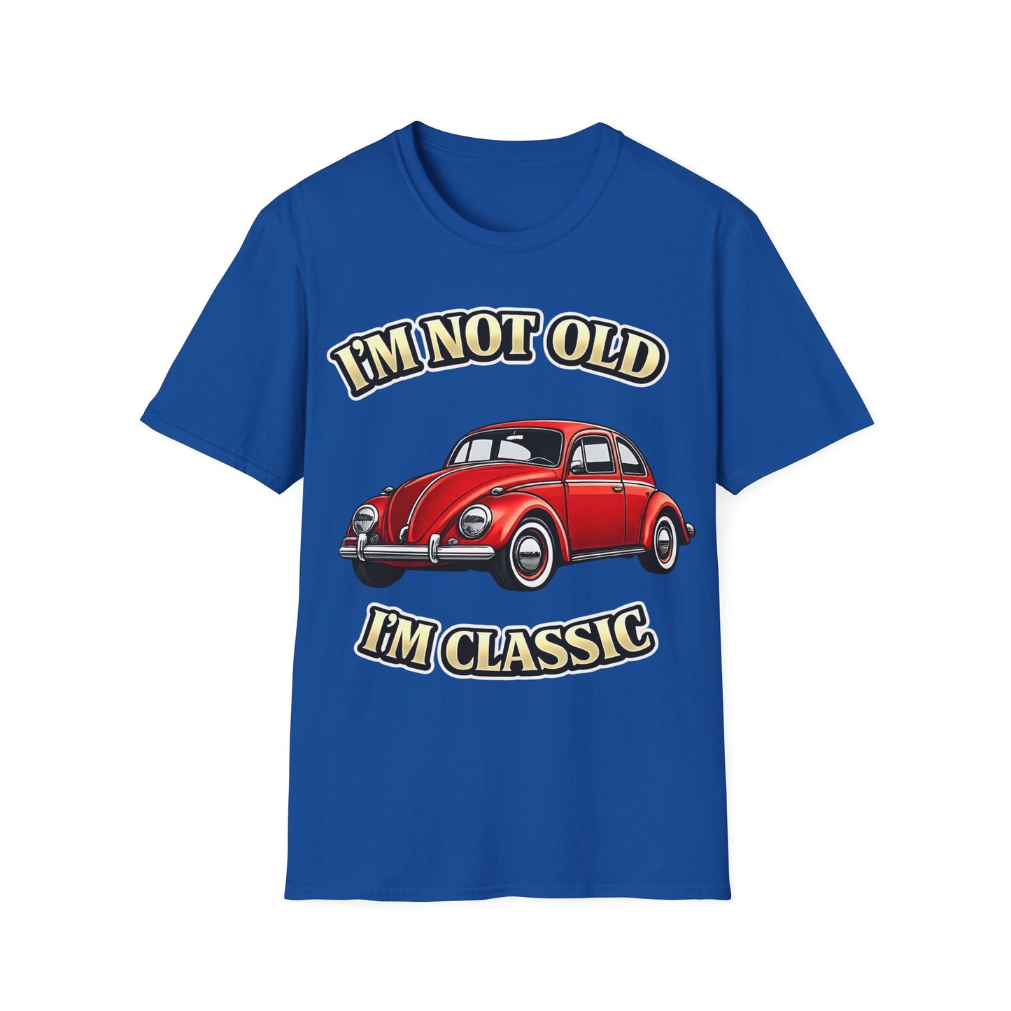 True Insights T-Shirt Vintage Käfer Oldtimer Im Not Old Im Classic in Royalblau mit satirischem Spruch