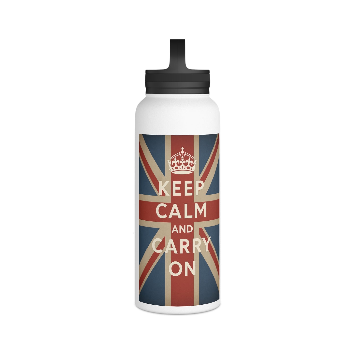Keep Calm and Carry On RVS Drinkfles – Union Jack Vintage Design, Geïsoleerd met Handvat-Deksel, Brits Cadeau