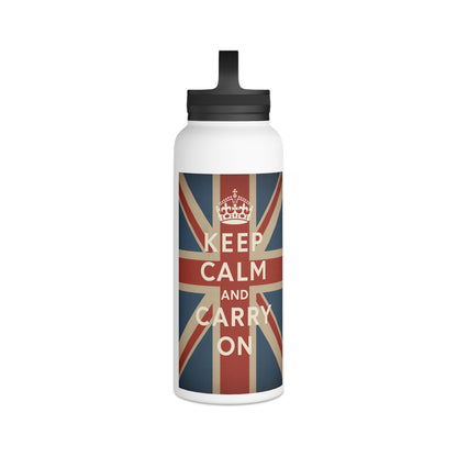 Keep Calm and Carry On RVS Drinkfles – Union Jack Vintage Design, Geïsoleerd met Handvat-Deksel, Brits Cadeau
