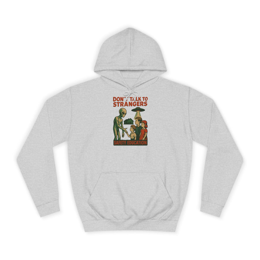 True Insights Don't Talk to Strangers Alien Hoodie – Lustiges Retro-UFO-Motiv in Heather Grey