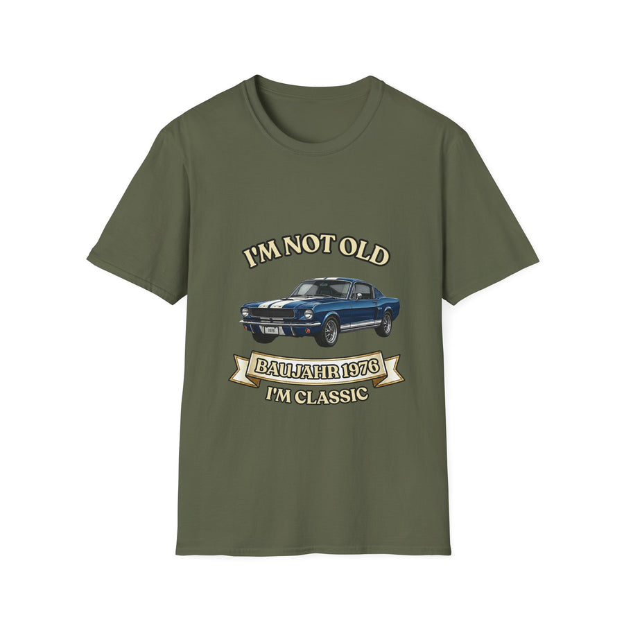 True Insights T-Shirt Baujahr 1976 Oldtimer Print in Military Green zum 50. Geburtstag für Autofans