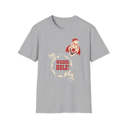 Wrong Hole! – Provokantes T-Shirt mit Clown und schwarzem Humor – Freches Satire-Design für mutige Statements | True Insights