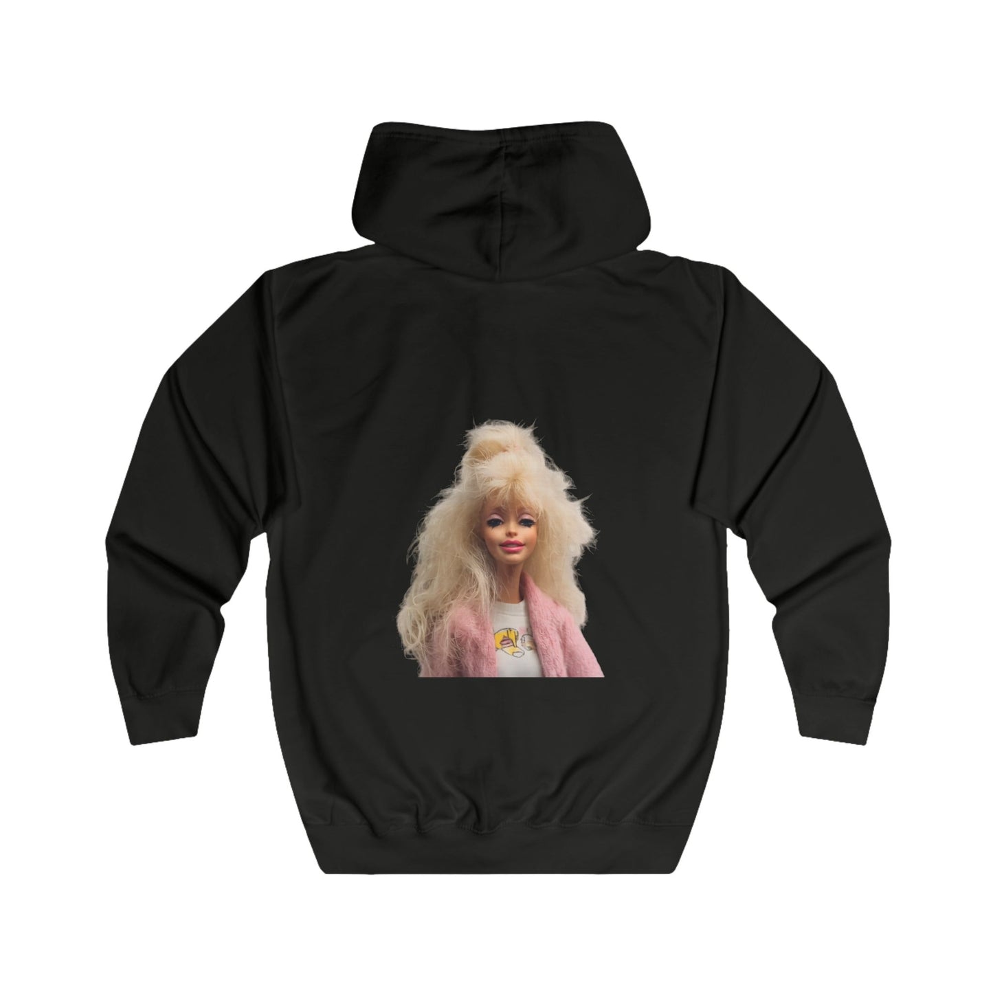 Retro Barbie Zip Hoodie mit 80er Big Hair Puppe – Ironisches Kult-Motiv für Fashion-Fans & Nostalgie-Liebhaber