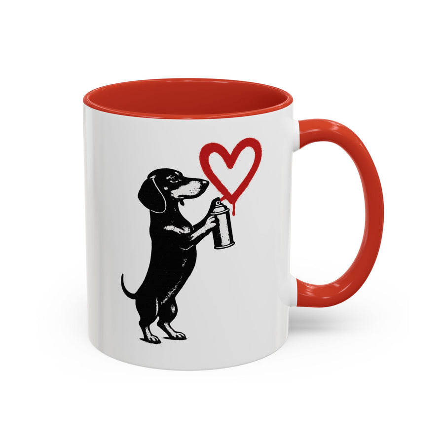 True Insights Banksy Dackel Tasse – Street-Art Kaffeebecher mit rotem Herz in Red