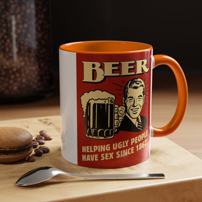 Bunte Tasse "BEER - Helping Ugly People" | Lustige Retro Bier Kaffeetasse | Vintage Geschenk für Bierliebhaber & Partyfans