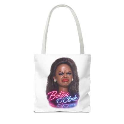 Botox O'Clock Tote Bag – Lustiger Polyester-Beutel mit Neon-Grimasse | Gym Sport Einkauf Geschenk