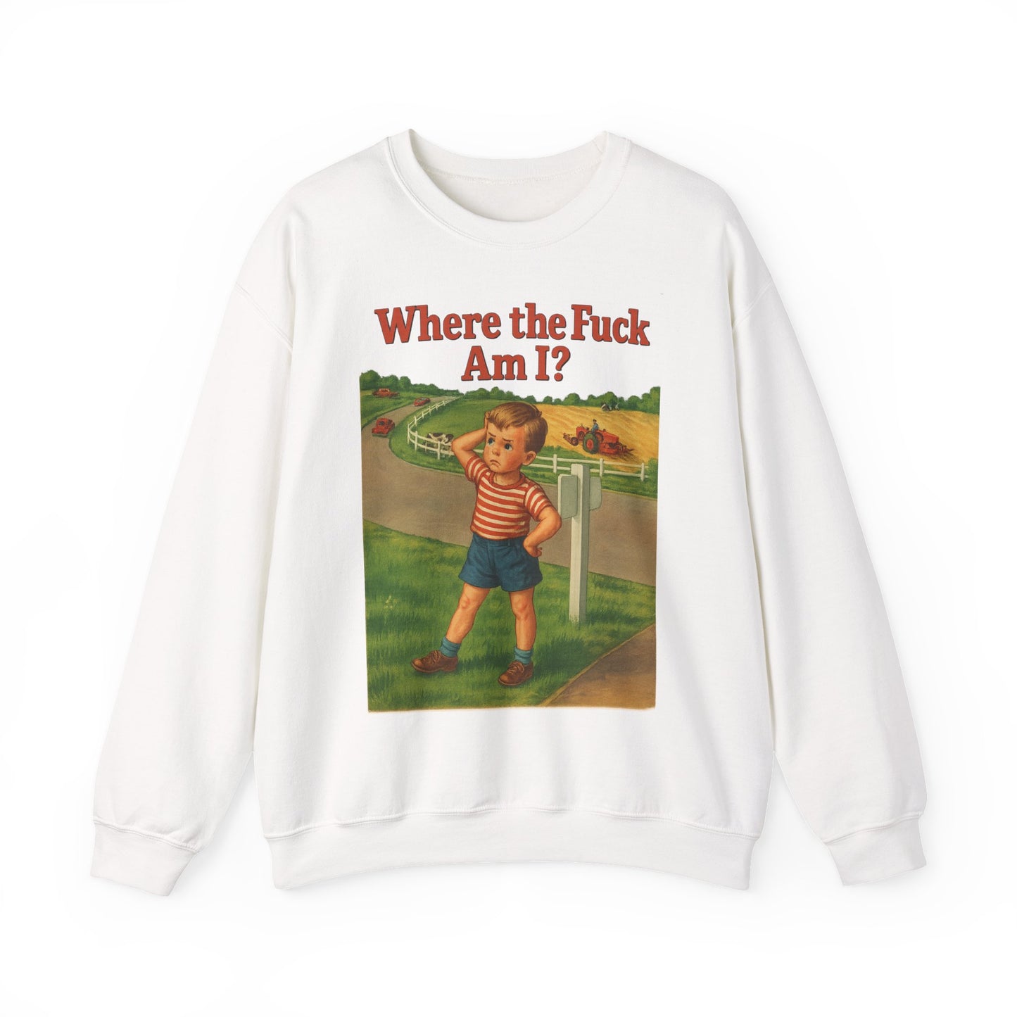 Sweatshirt – Where the Hell Am I? – Vintage Sweatshirt mit nostalgischem Lost-Boy-Motiv | True Insights Design mit Humor