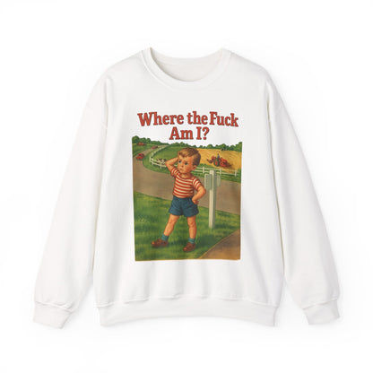 Sweatshirt – Where the Hell Am I? – Vintage Sweatshirt mit nostalgischem Lost-Boy-Motiv | True Insights Design mit Humor