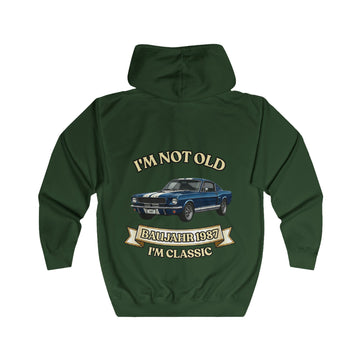 Geschenk zum 40. Geburtstag – Sweatjacke Jahrgang 1987 Muscle Car – Bottle Green – Rückenansicht