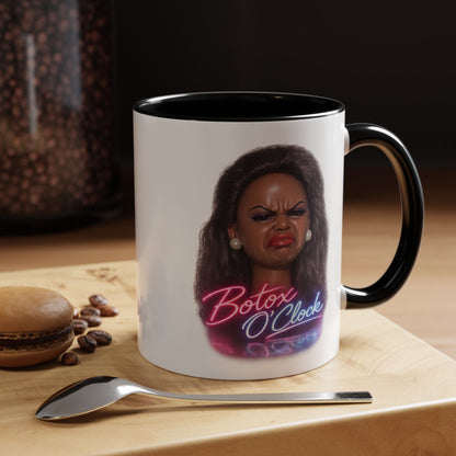 Botox O'Clock Tasse - Lustige Neon Kaffeetasse mit witzigem Grimasse-Motiv, Geschenk für Beauty-Fans & Humor-Liebhaber