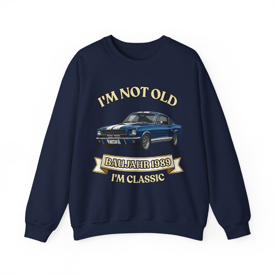 Geschenk zum 37. Geburtstag – Pullover Jahrgang 1989 Muscle Car – Navy – Vorderseite