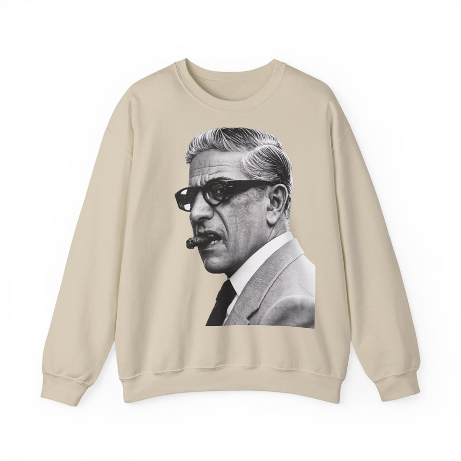 True Insights Sweatshirt Aristoteles Onassis Porträt mit Brille in Sand, satirischer Vintage Legenden Pullover