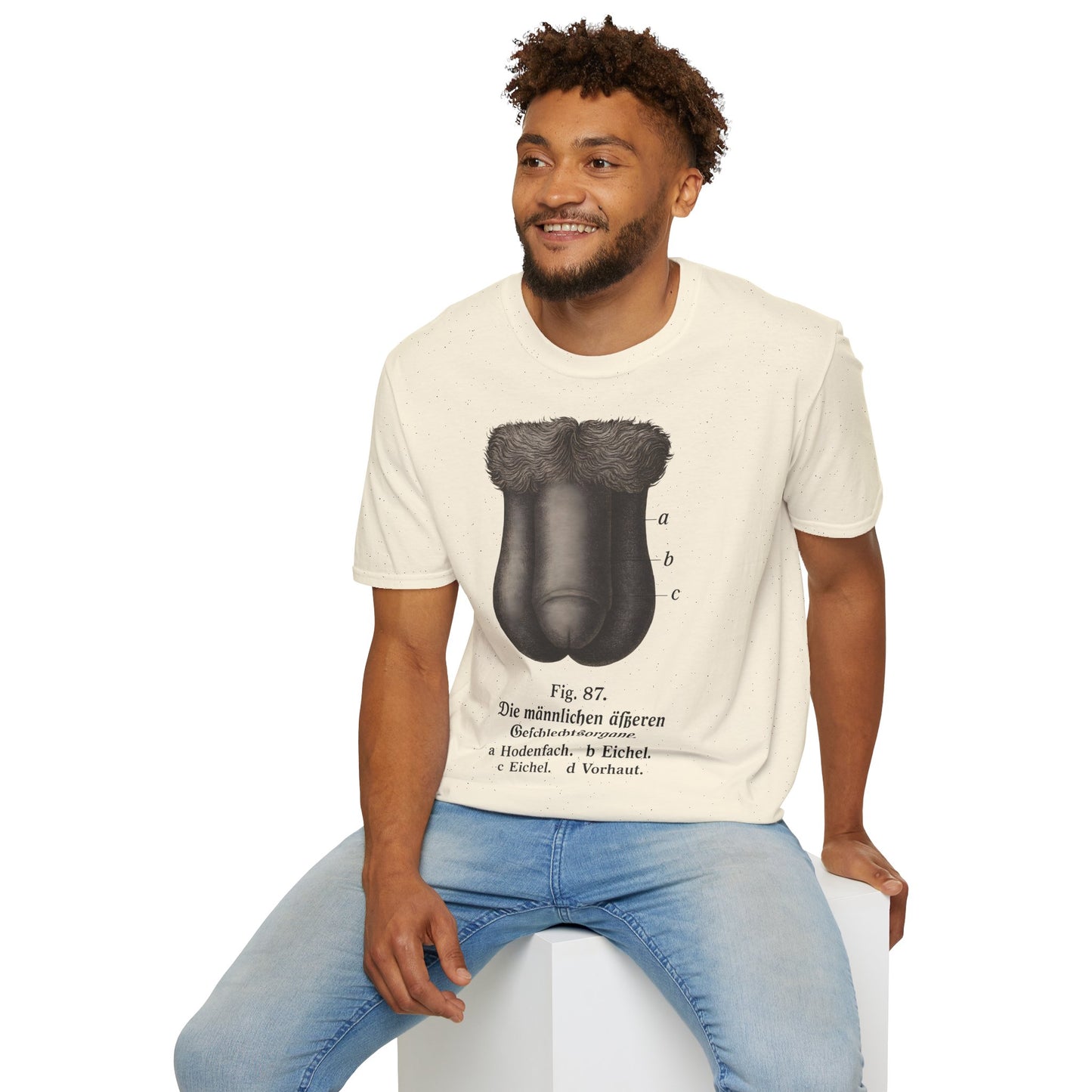T-Shirt: „Fig. 87 – Die männlichen äußeren Geschlechtsorgane“ – Freches Satire-Design für mutige Statements | True Insights