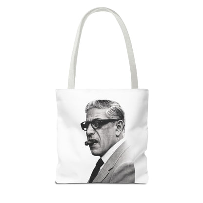 Aristoteles Onassis Portrait Tote Bag – Vintage Schwarz-Weiß Zigarre Ikone Polyester Stofftasche für Stil-Liebhaber