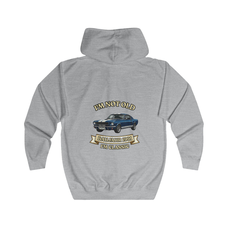 Geschenk zum 35. Geburtstag – Sweatjacke Jahrgang 1991 Muscle Car – Heather Grey – Rückenansicht
