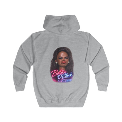Botox O'Clock Zip Hoodie – Lustiges Neon Karikatur Motiv für Beauty-Fans, Grumpy Face Kapuzenjacke