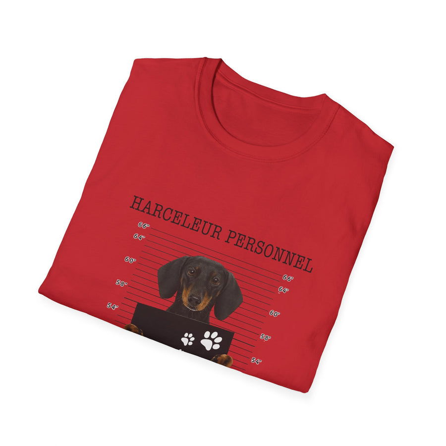 T-shirt Teckel « Harceleur personnel – Je te suivrai partout où tu vas » – Cadeau drôle propriétaire de teckel
