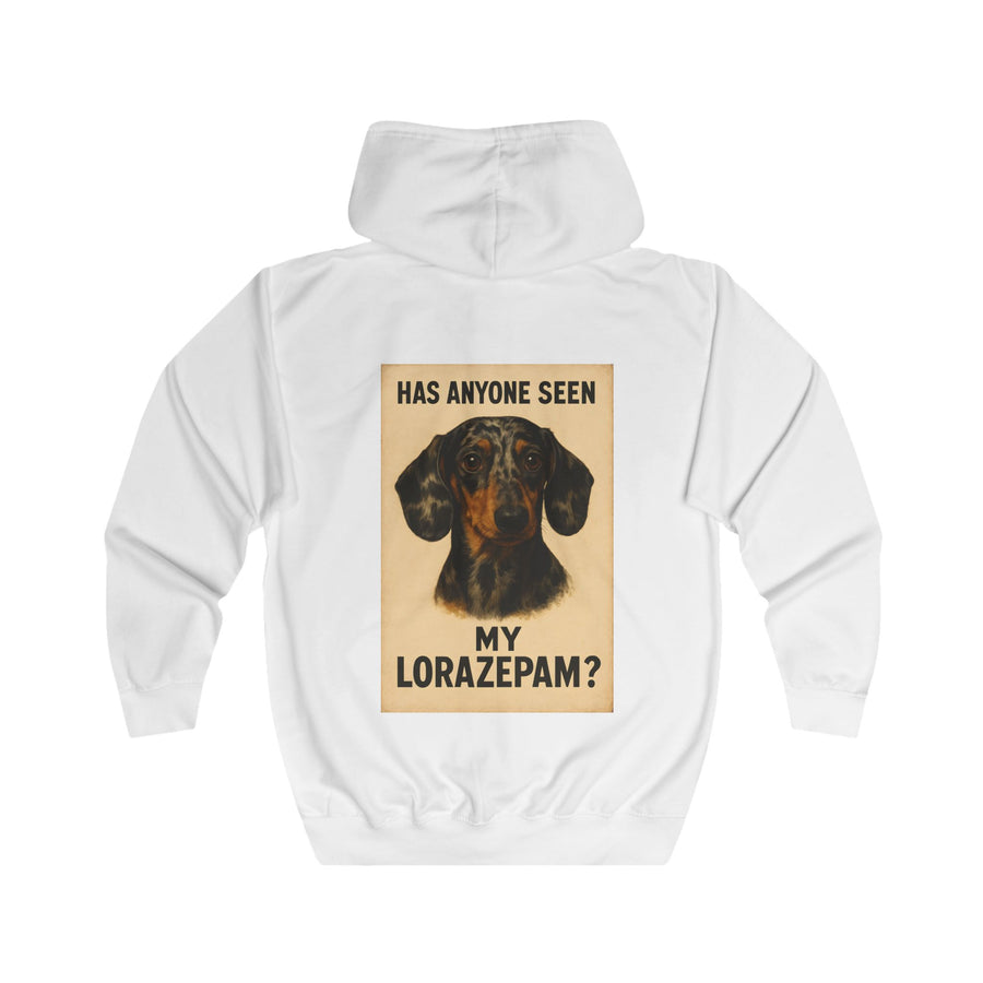 Has Anyone Seen My Lorazepam Dackel Zip Hoodie – Lustiger Vintage Hunde-Hoodie für Dackelliebhaber