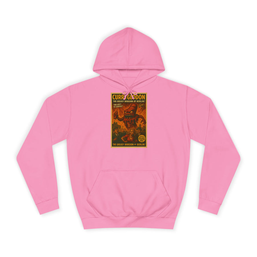 CurryGeddon Hoodie – Affiche rétro-horreur avec monstre currywurst