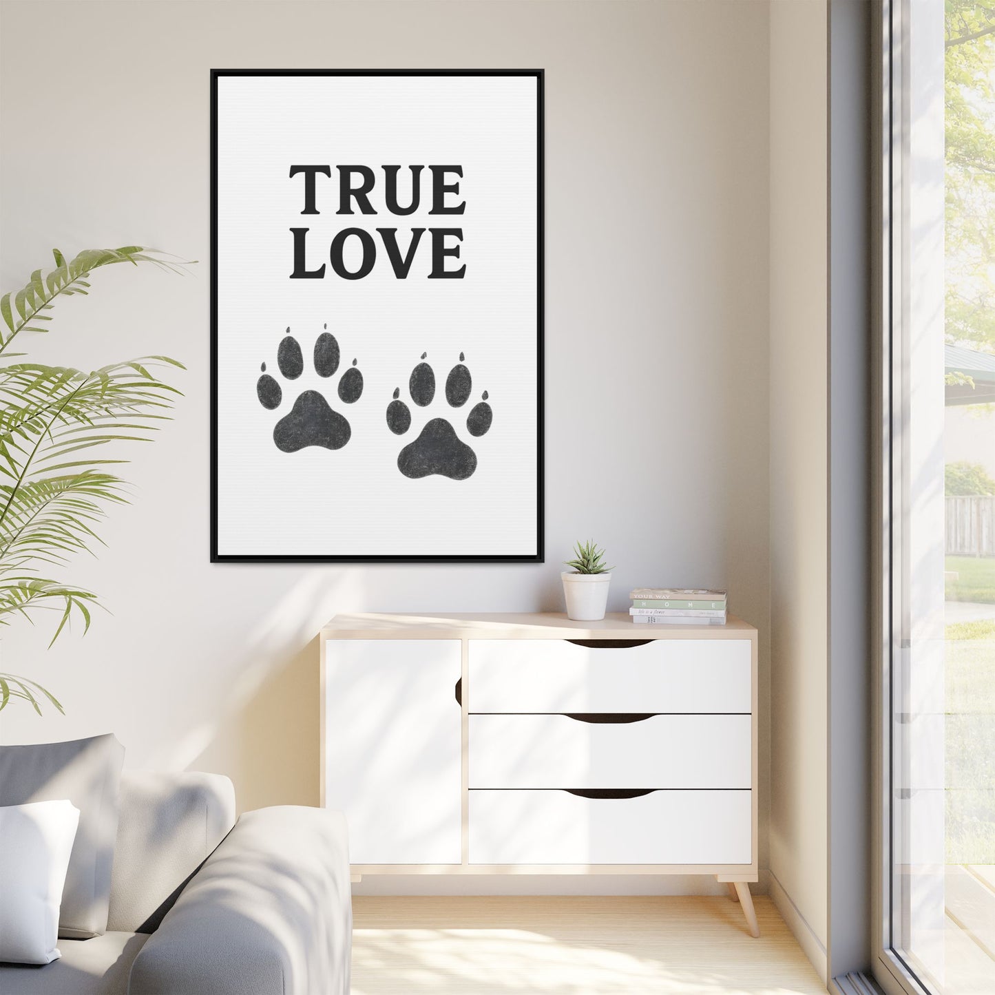 TRUE LOVE – Gerahmtes Wandbild mit Pfotenabdrücken | Tierliebe als stilvolles Geschenk