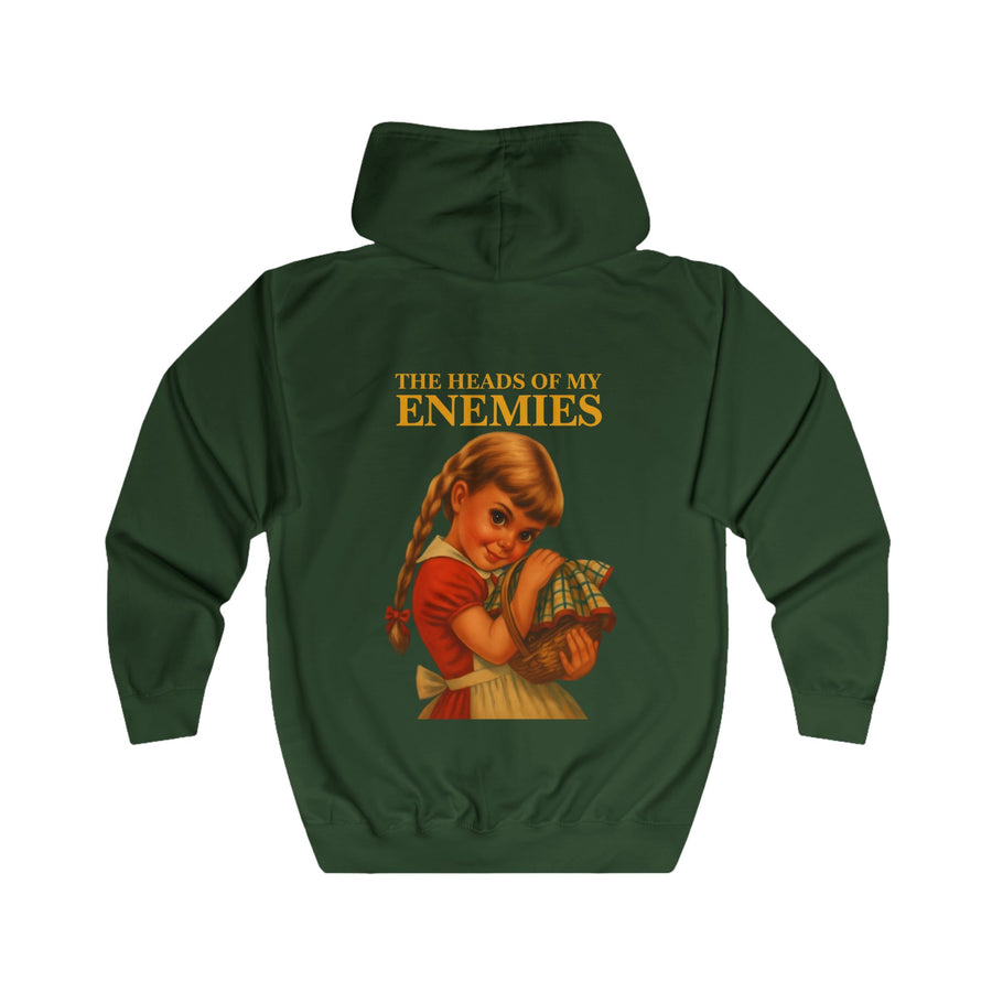 The Heads of My Enemies Zip-Hoodie – Retrosatire in kinderboekstijl