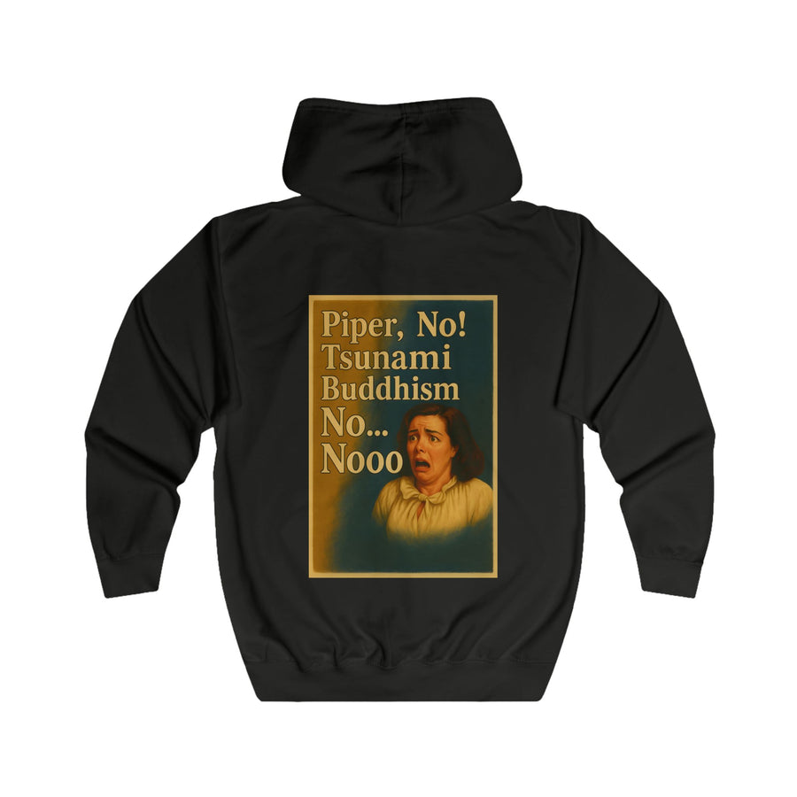 Piper, No! Tsunami. Buddhism. Zip-Hoodie – Dramamotief in retrostijl