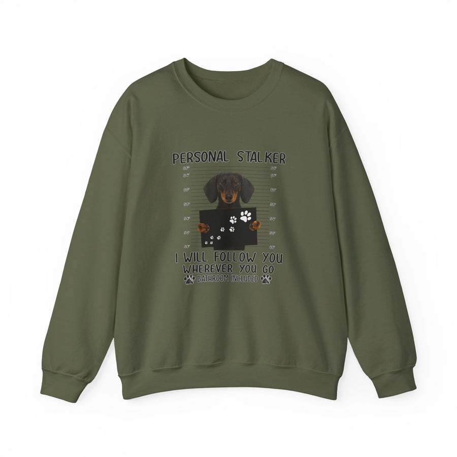 True Insights Dackel Personal Stalker Sweatshirt – Lustiges Dackel-Motiv – I Will Follow You in Military Green