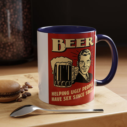 Bunte Tasse "BEER - Helping Ugly People" | Lustige Retro Bier Kaffeetasse | Vintage Geschenk für Bierliebhaber & Partyfans