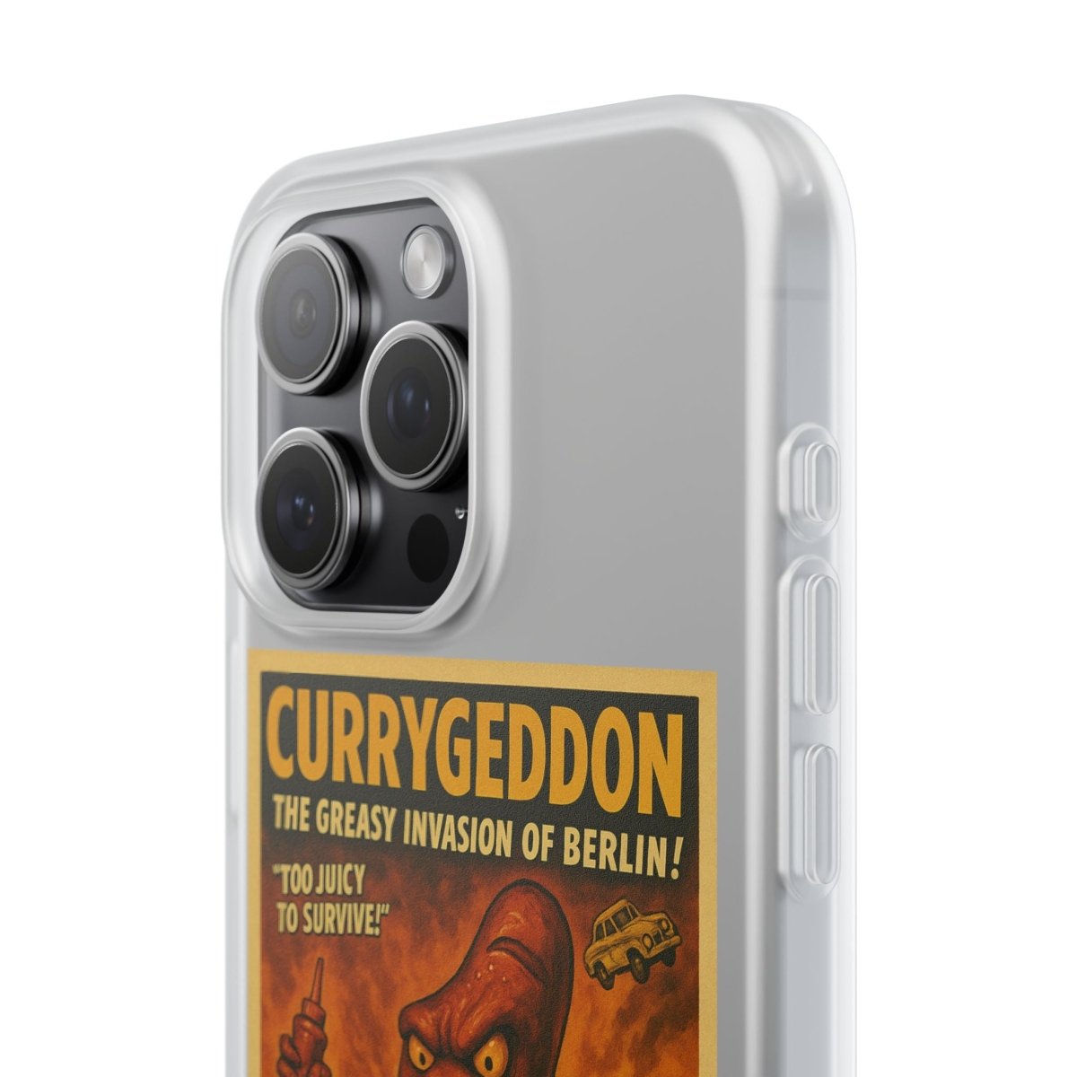 Kultige Handyhülle mit Currywurst-Monster im B-Movie-Stil. Flexibel, stoßfest und ideal für Berlin-Fans & Food-Nerds.-Phone Case-True Insights