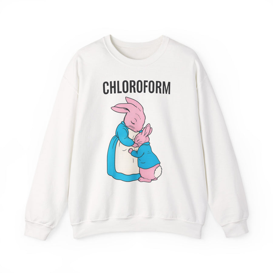 True Insights CHLOROFORM Hase Sweatshirt – Schwarzer Humor mit Häschen-Motiv in White
