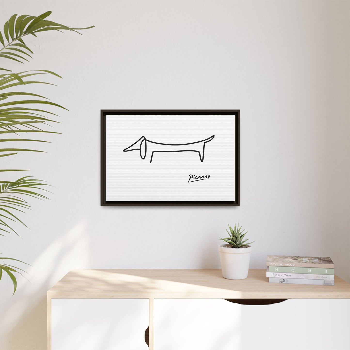 Picasso-Dackel Line-Art Leinwand | Minimalistisches Wandbild | Modernes Hunde-Kunstwerk