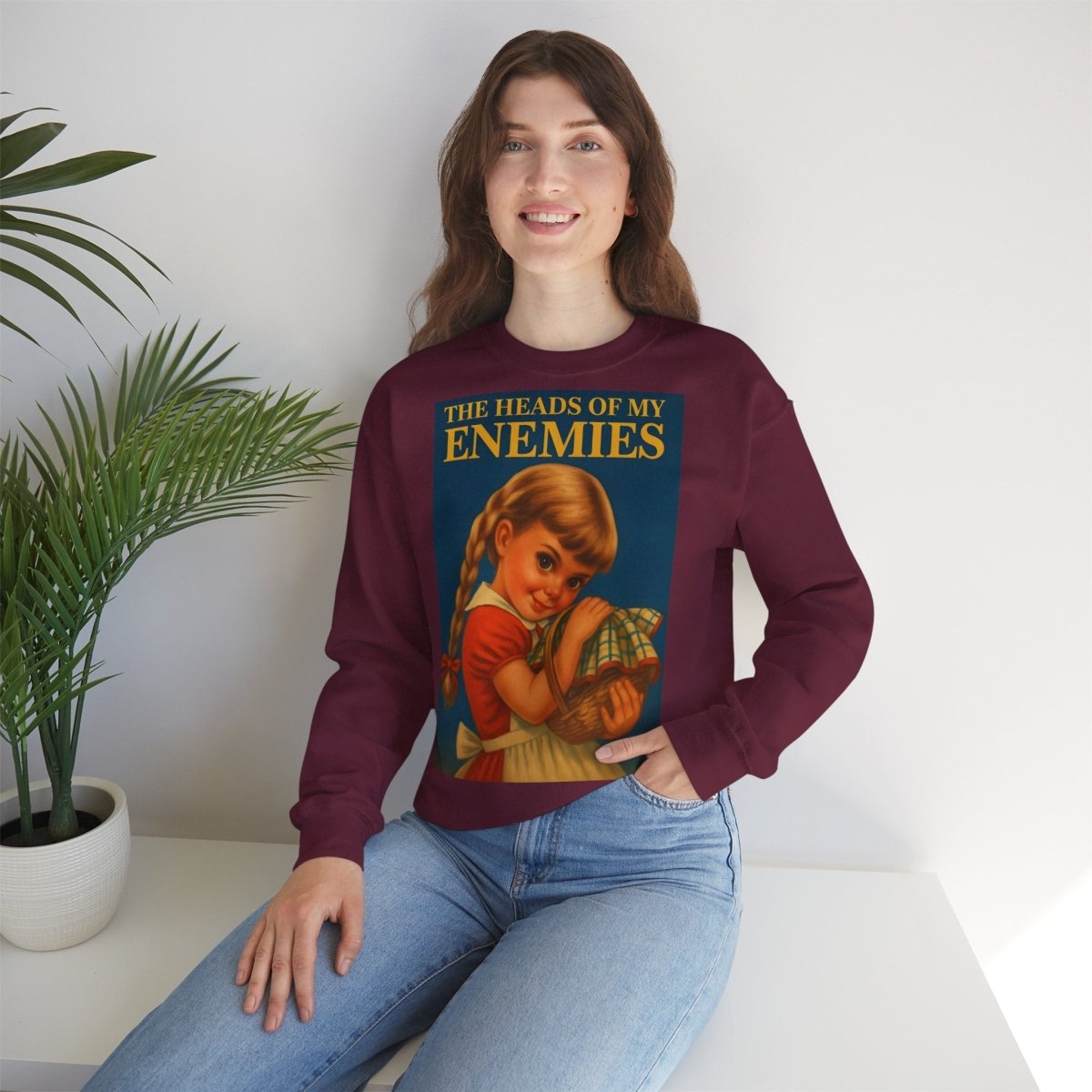 Sweatshirt – Sweatshirt „The Heads of My Enemies“ – Subversive Kunst zum Anziehen | True Insights Design mit Humor