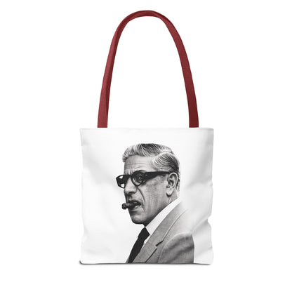 Aristoteles Onassis Portrait Tote Bag – Vintage Schwarz-Weiß Zigarre Ikone Polyester Stofftasche für Stil-Liebhaber