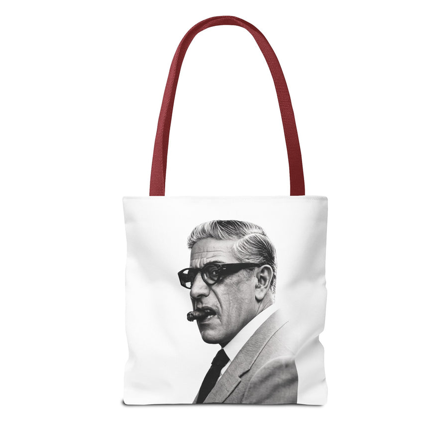 Tote Bag Portrait Aristote Onassis – Icône Vintage Noir & Blanc au Cigare, Sac en Polyester pour Amateurs de Style