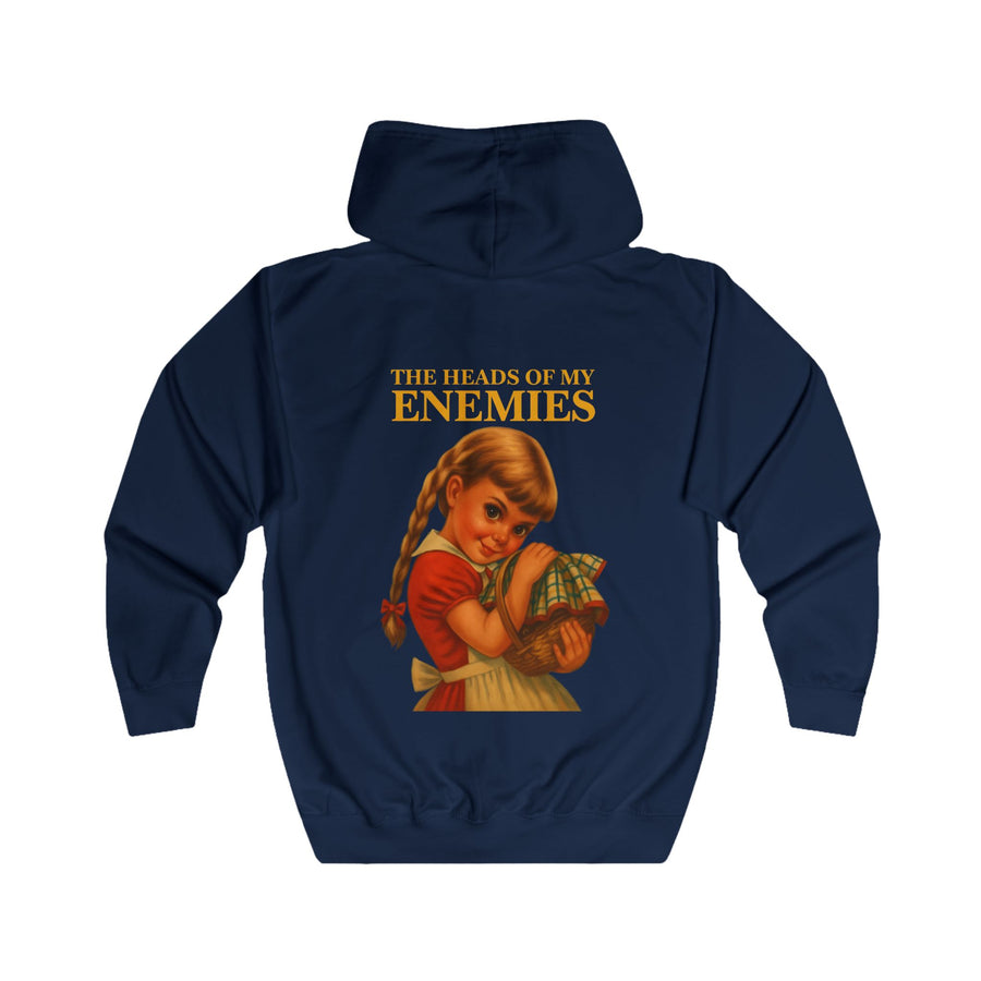 The Heads of My Enemies Zip-Hoodie – Retrosatire in kinderboekstijl