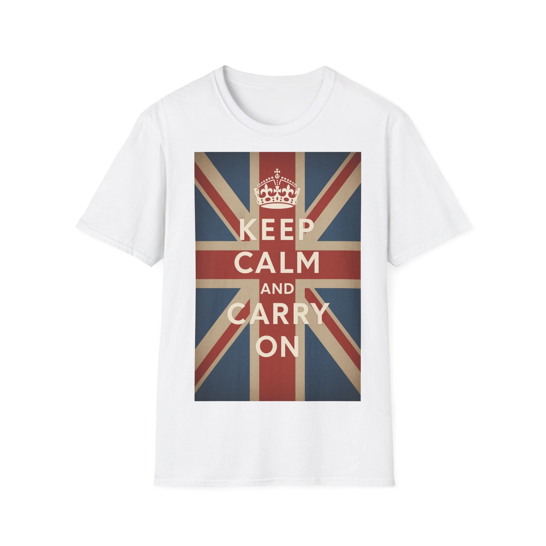 True Insights T-Shirt Keep Calm and Carry On Union Jack Vintage in Weiß, britische Flagge, Unisex Geschenk