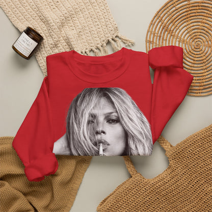Kate Moss Sweatshirt – Schwarz-Weiß Portrait Kult-Pullover für Fashion & Vintage Fans, ikonisches Model Motiv