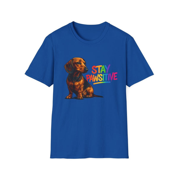True Insights T-Shirt Stay Pawsitive Dackel Pride Edition in Royalblau mit satirischem Dackel-Motiv