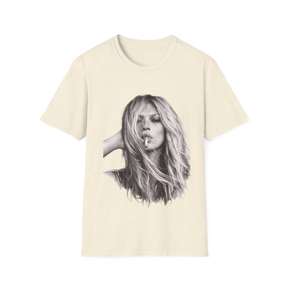 Kate Moss T-Shirt Unisex – Ikonisches Schwarz-Weiß Porträt Print, Fashion Kult Statement Shirt für Fans