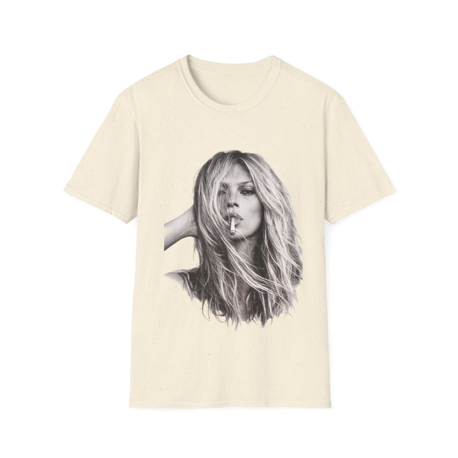 True Insights T-Shirt Kate Moss Porträt, stylisches Statement Shirt in modischem Lifestyle-Szene Detail