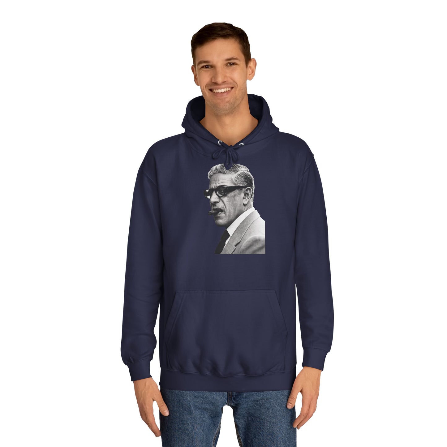 Aristoteles Onassis Hoodie – Ikonisches Portrait mit Zigarre & Brille | Vintage Schwarz-Weiß Kult Kapuzenpullover