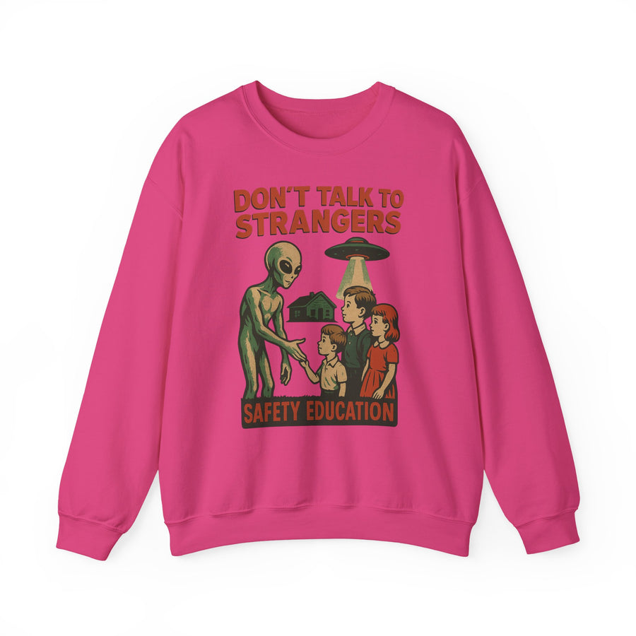 True Insights Don't Talk to Strangers Alien Sweatshirt – Lustiges Retro-UFO-Motiv in Heliconia