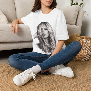 Kate Moss T-Shirt Unisex – Ikonisches Schwarz-Weiß Porträt Print, Fashion Kult Statement Shirt für Fans