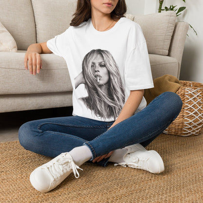Kate Moss T-Shirt Unisex – Ikonisches Schwarz-Weiß Porträt Print, Fashion Kult Statement Shirt für Fans