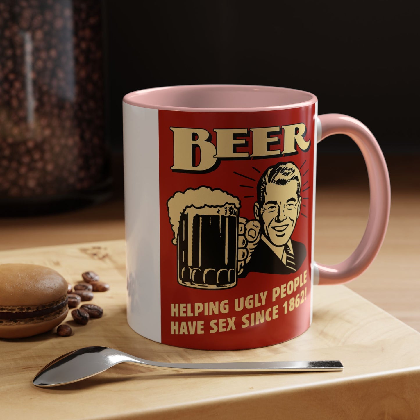 Bunte Tasse "BEER - Helping Ugly People" | Lustige Retro Bier Kaffeetasse | Vintage Geschenk für Bierliebhaber & Partyfans