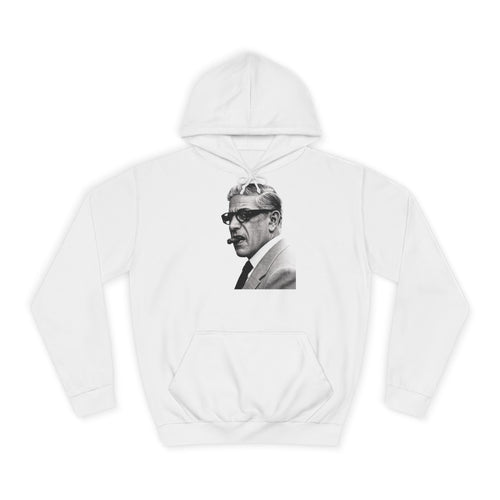 Aristoteles Onassis Hoodie – Ikonisches Portrait mit Zigarre & Brille | Vintage Schwarz-Weiß Kult Kapuzenpullover