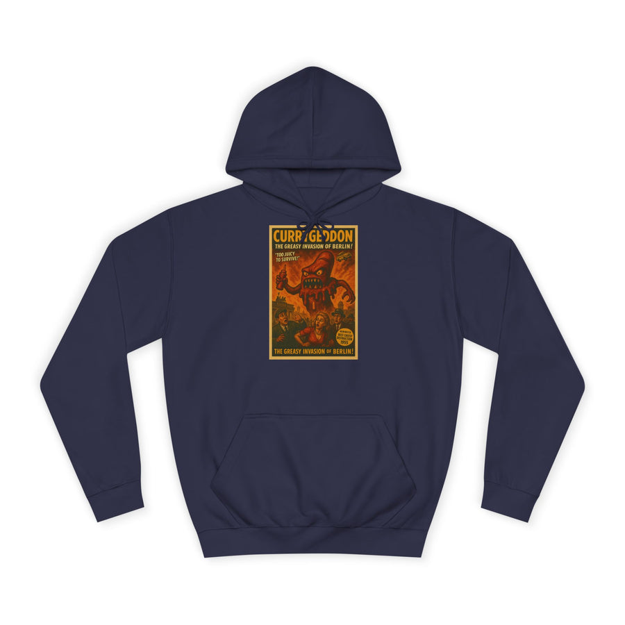 CurryGeddon Hoodie – Affiche rétro-horreur avec monstre currywurst